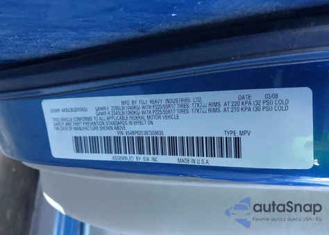 2008 Subaru Outback 2.5I Limited/2.5I Limited L.l. Bean Edition from USA, damaged, VIN 4S4BP62C987359635